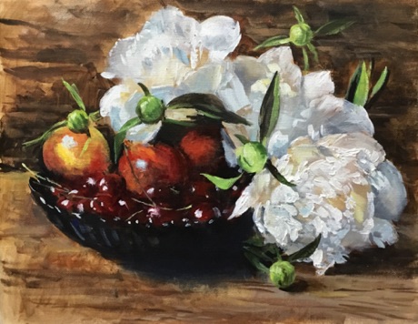 "Peonies and Fruit" 46 x 36cm
£495 framed £425 unframed SOLD